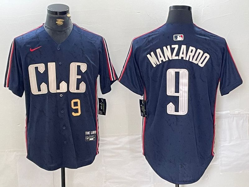Men Cleveland Indians #9 Manzardo Blue City Edition Nike 2024 MLB Jersey style 2->cleveland indians->MLB Jersey